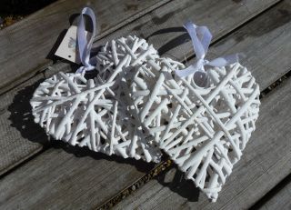 Heaven Sends Shabby Chic White Willow Wicker Hanging Heart   Small