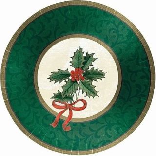 Classic Christmas Holly Metallic Party Dinner Plates