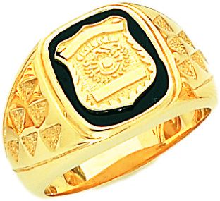Mens 10k or 14k Yellow Gold Police Officer Badge Solid Back Ring