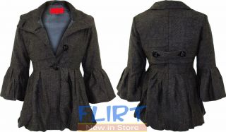 Womens Coat Ladies Peplum Style Jacket Button Up Pleated Warm Winter