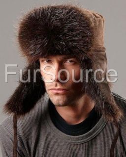 Beaver Fur & Suede Russian Ushanka Trooper Winter Hat
