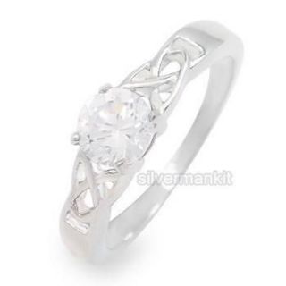 Women Silver Celtic Knot Brilliant CZ Stainless Steel Wedding Ring