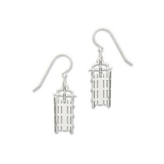Sienna Sky Earrings   Polished Silvertone 3 D Sled with Runners
