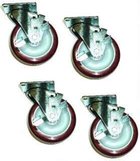 New Swivel Plate Casters with 5 Polyurethane Wheels & Top Lock Brakes