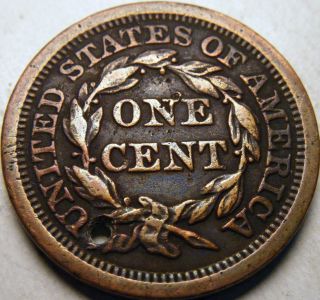 1853 BRAIDED HAIR LARGE CENT BLUE TONING CUD KM 67 EXTREMELY FINE+