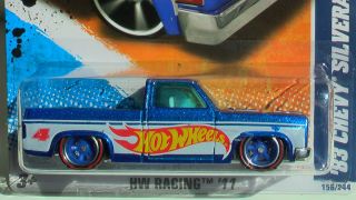 HOT WHEELS 83 PICK UP CHEVY SILVERADO BLUE WHEELS RUBBER TIRES RED