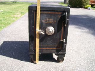 Antique 1908 J Baum Floor Safe w Wheels 3 Locking Doors 600 Lbs