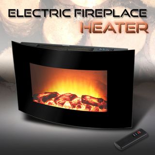 1500W Fireplace Heater w Wall Mounted Burning Logs Fire Effects Remote
