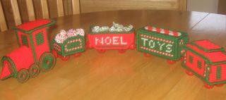 Christmas Train Wooden Bead Wheels Finished Plastic Canvas