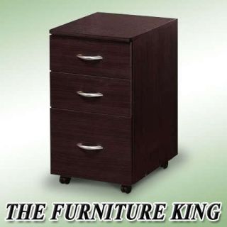  CAPPUCCINO WOOD FILE FILING CABINET OFFICE STORAGE 3 DRAWERS WHEELS