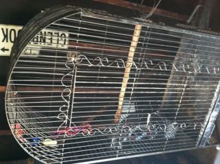 Large Antique Vintage Iron Bird Cage with Wheels Heavy Duty