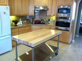 Custom Stainless Kitchen Island with Butcher Block Top