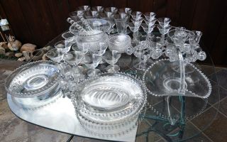 Glass Beaded Rim Vintage Crystal Dinnerware Set