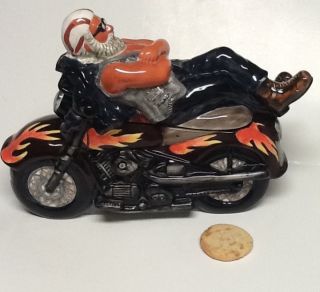Harley Biker Cookie Jar Hawg Davidson Flames Motorcycle Tatoo