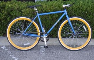 Bike Fixie Bike Road Bicycle 48cm Blue w Deep 43mm Orange Rims