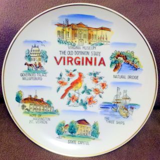Virginia Colletors Plate Vintage Gold Rim 10 inch 