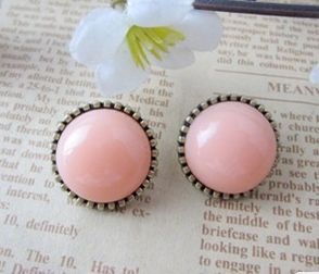 Vintage Style Fashion Pink Stone Stud Earrings FreeShip