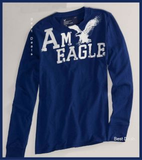 American Eagle Mens AE Signature Long Sleeve T Shirt Blue New Free