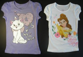 Disney Girls Belle or Marie The Cat Short Sleeve T Shirt Size 5 6 6X