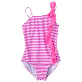 Xhilaration Girls Stripe Asymmetrical 1 Piece Swimsuit   Pink L