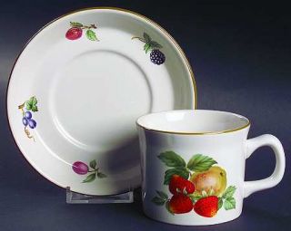 Wedgwood Fruit Sprays Sterling (Coupe Shape) Flat Cup & Saucer Set, Fine China D