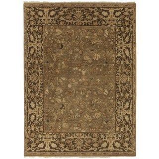 Hand knotted Beige/ Brown Floral Pattern Wool Rug (6 X 9)