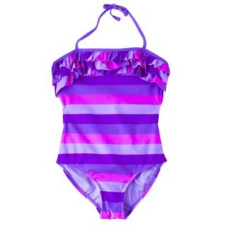 Xhilaration Girls Stripe 1 Piece Swimsuit   Purple L