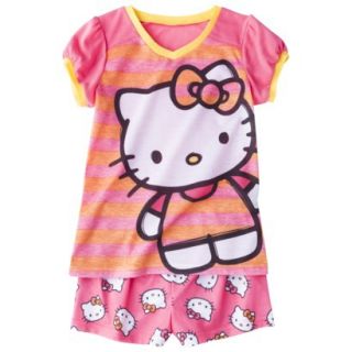 Hello Kitty Girls 2 Piece Short Sleeve Pajama Set   Pink XS
