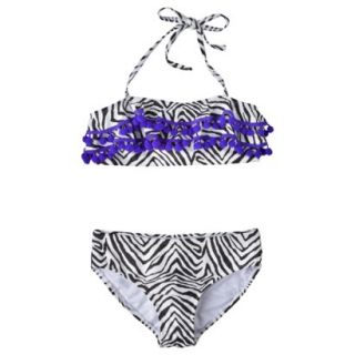 Xhilaration Girls 2 Piece Zebra Print Bikini Swimsuit   Black/White XS