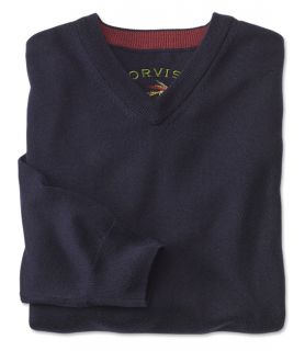 Merino Wool V neck Sweater, Navy, Large
