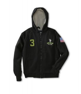 U.S. Polo Assn Kids Fleece Jacket with Sherpa Hood and Body Lining Boys Sweatshirt (Black)