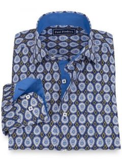 Paul Fredrick Mens 100% Cotton Print Spread Collar Sport Shirt