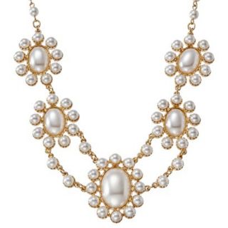 Womens Pearl Cluster Bib Necklace   White/Gold (18)