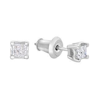 CT. T.W. TruMiracle Princess Cut Diamond Stud Earrings, White/Gold, Womens
