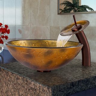 Vigo Industries VGT017RBRND Bathroom Sink, Copper Shapes Glass Vessel Sink amp; Waterfall Faucet Set Oil Rubbed Bronze