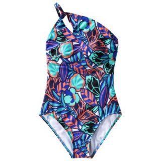 Clean Water Womens Printed One Shoulder 1 Piece  Blue L