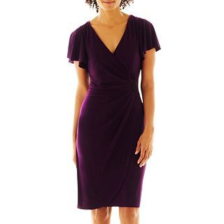 American Living Flutter Sleeve Side Drape Dress, Eggplant (Purple)