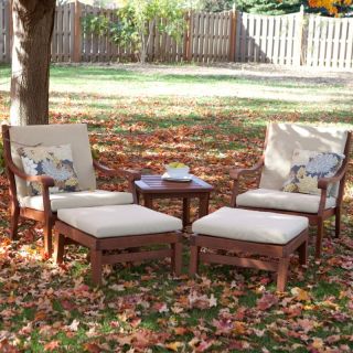 Belham Living Arbor Collection Wood Lounge Chairs with Ottomans and Table Set