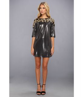 Tbags Los Angeles 3/4 Sleeve Shift Dress w/ Gold Web Sequins Womens Dress (Silver)