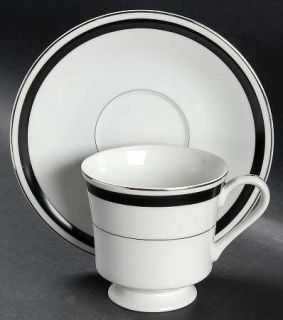 Montgomery Ward Courier Footed Cup & Saucer Set, Fine China Dinnerware   Black B