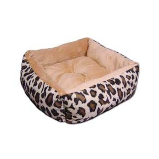 Ultra Plush Beige Leopard Dog Bed, 16 L X 16 W X 5.5 H
