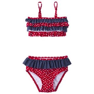 Circo Infant Toddler Girls Ruffled 2 Piece Swimsuit   Red/Blue 4T