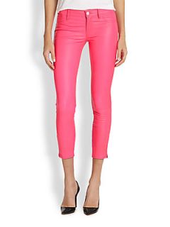 J Brand Leather Cropped Skinny Jeans   Signal Pink