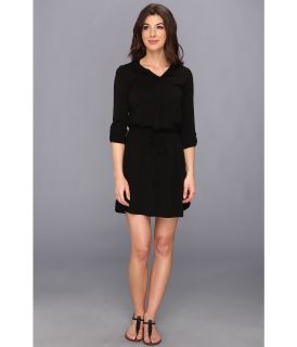 Splendid Mandarin Collar Shirting Dress Womens Dress (Black)