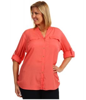 Calvin Klein Plus Size Crew Roll Sleeve Blouse Womens Blouse (Pink)
