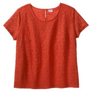 Merona Womens Plus Size Short Sleeve Lace Overlay Blouse   Orange 4X