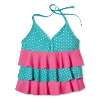 Xhilaration Girls Polkadot Ruffle Tankini Top   Turquoise M