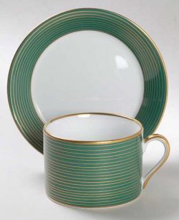 Fitz & Floyd Rondelle Teal Green Flat Cup & Saucer Set, Fine China Dinnerware  