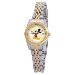 Womens Disney Mickey Mouse Two Tone Link Watch with Gold Dial   Silver/Gold