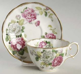 Royal Albert Evening Rhapsody (Pink & White Floral) Footed Cup & Saucer Set, Fin